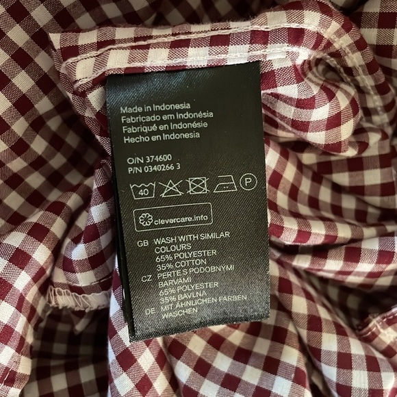 H&M Burgundy Maroon White Gingham Check Plaid Button Down Dress Shirt Men S - Picture 7 of 7